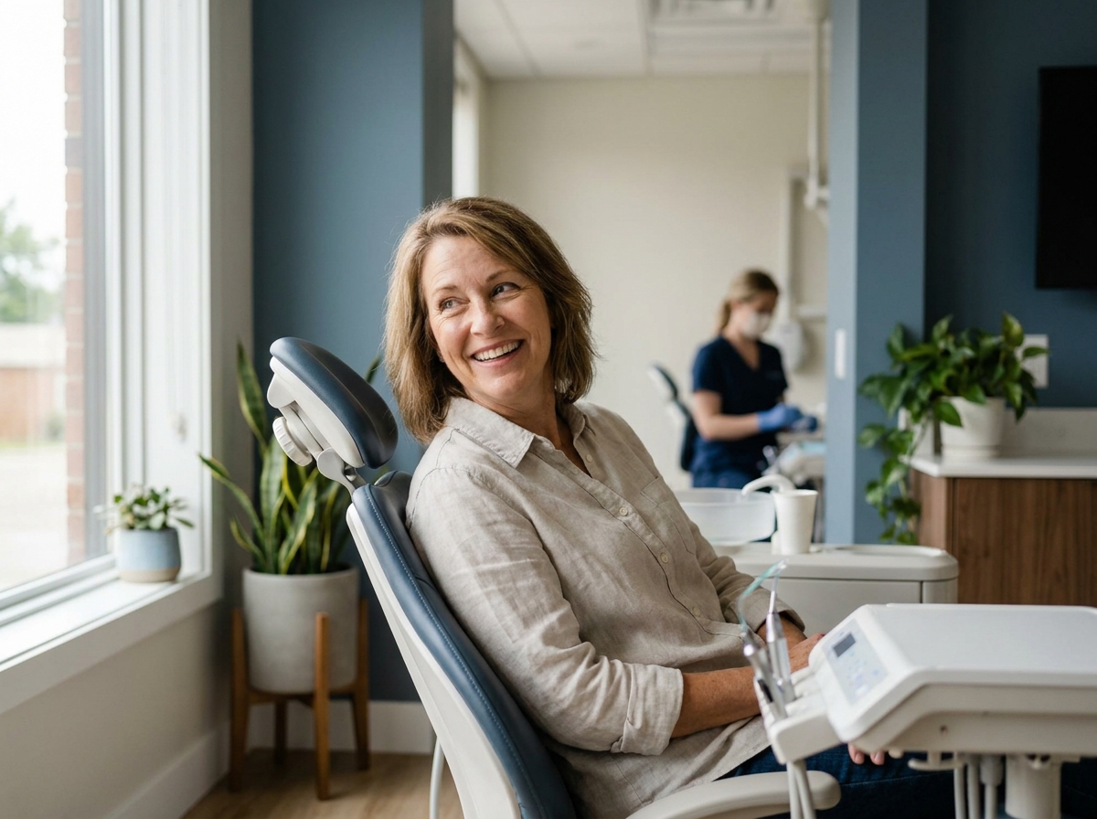 A woman smiling after her dental treatment